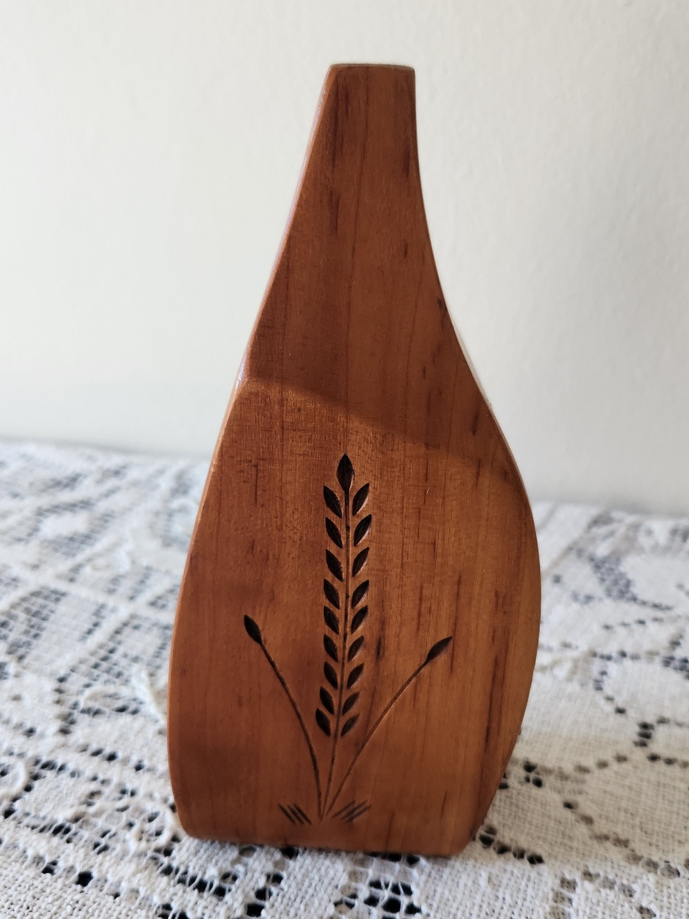 MCM Hand-Carved Wooden Wheat Accent Vase - Brown